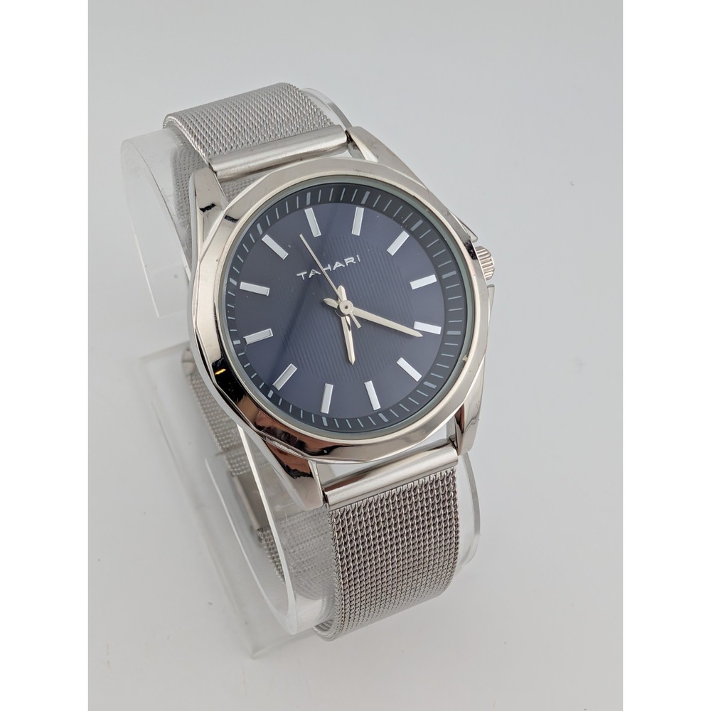 Tahari Watch Women 33mm Case Blue Dial Mesh Metal Adjustable Band- New Battery